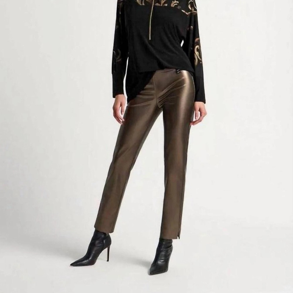 Joseph Ribkoff Brown Straight Leg leather faux straight leg pants NWOT